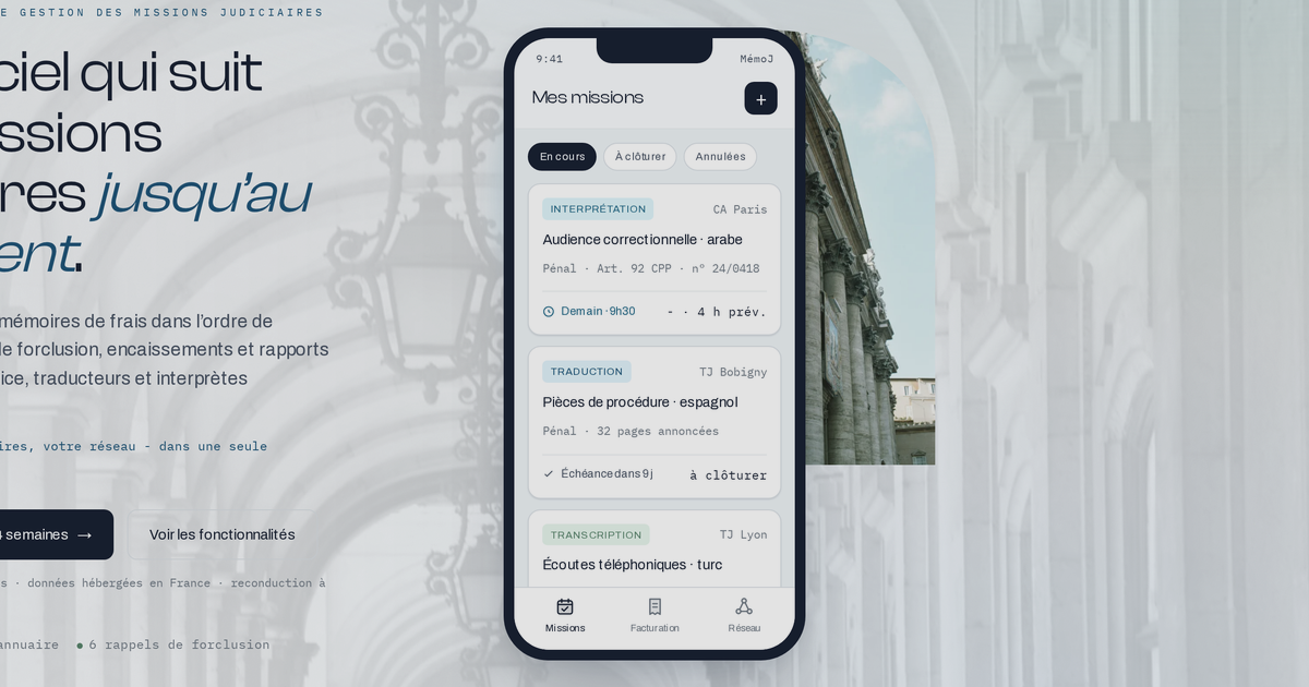 MémoJ - Judicial missions, Chorus Pro fee memoranda and payments, for court experts and translators